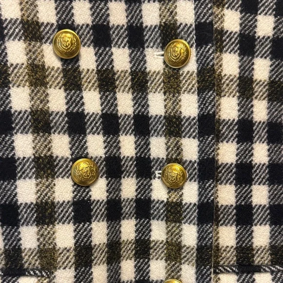 J. Crew Black and White Checkered Pea Coat with Gold Buttons - Picture 2 of 7